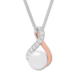 Cultured Pearl Necklace Sterling Silver/10K Rose Gold