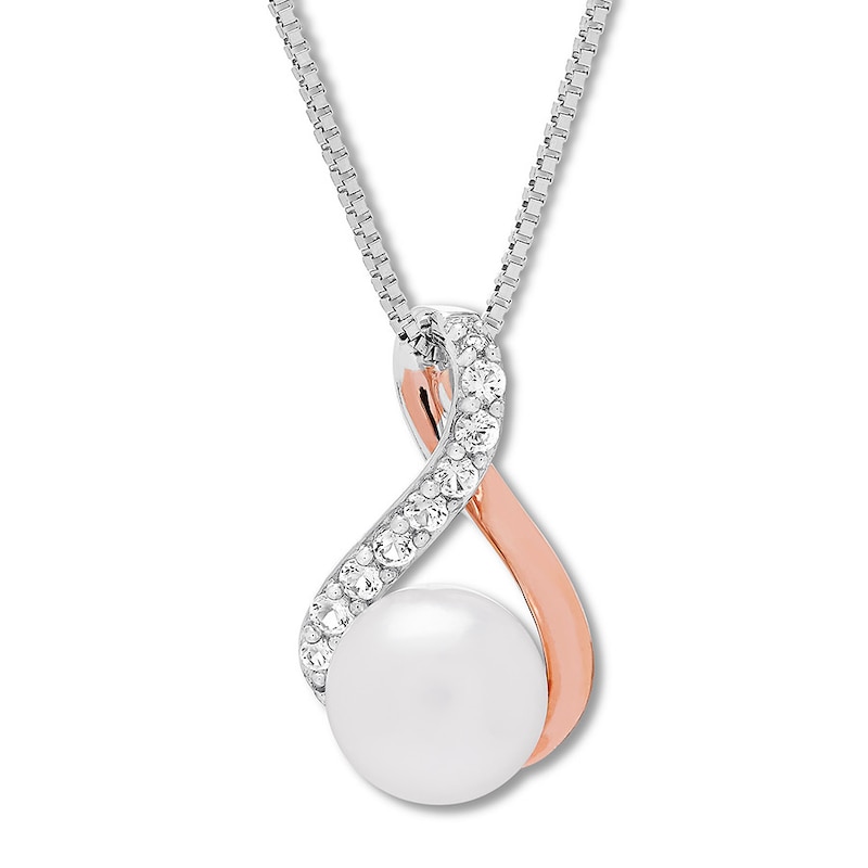 Main Image 1 of Cultured Pearl Necklace Sterling Silver/10K Rose Gold