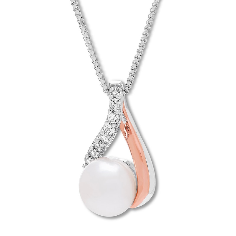 Main Image 3 of Cultured Pearl Necklace Sterling Silver/10K Rose Gold