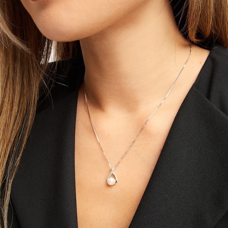 Main Image 5 of Cultured Pearl Necklace Sterling Silver/10K Rose Gold