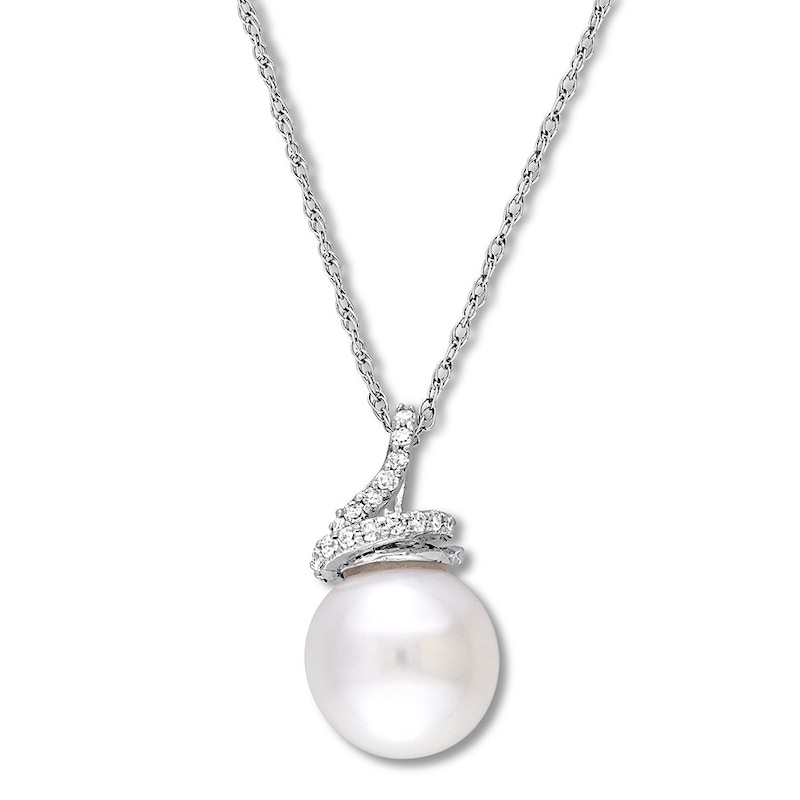 Elegant 14k White Gold Diamond /& Pearl Swirl Pendant