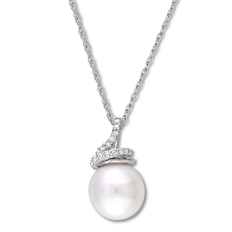 Cultured Pearl Necklace 1 10 Ct Tw Diamonds 10k White Gold Kay - Pearl White Gold Pendant Cultured Pearl Necklace 1 10 Ct Tw Diamonds 10k White Gold Kay - Pearl White Gold Pendant