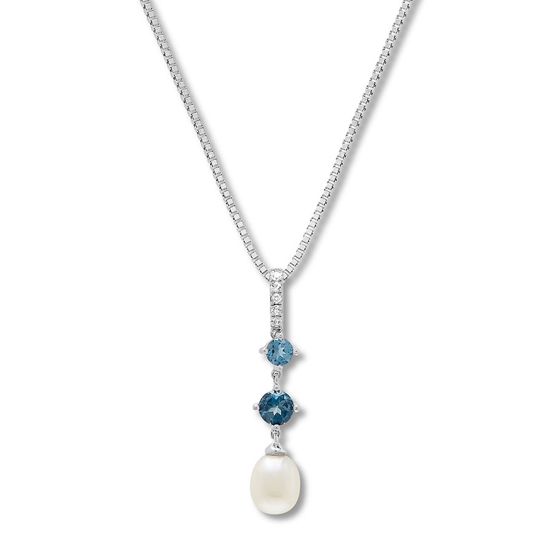 Main Image 1 of Cultured Pearl/Blue & White Topaz Necklace Sterling Silver