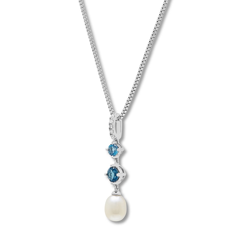 Main Image 2 of Cultured Pearl/Blue & White Topaz Necklace Sterling Silver