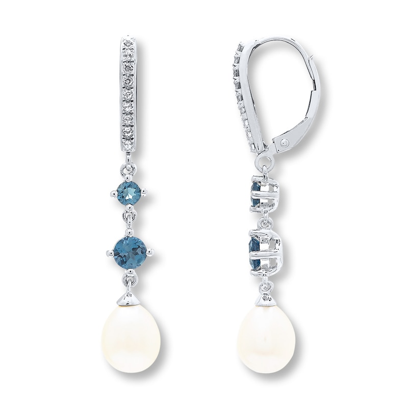 Cultured Pearl Earrings Blue/White Topaz Sterling Silver