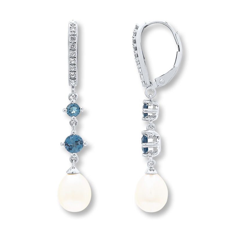 Main Image 1 of Cultured Pearl Earrings Blue/White Topaz Sterling Silver