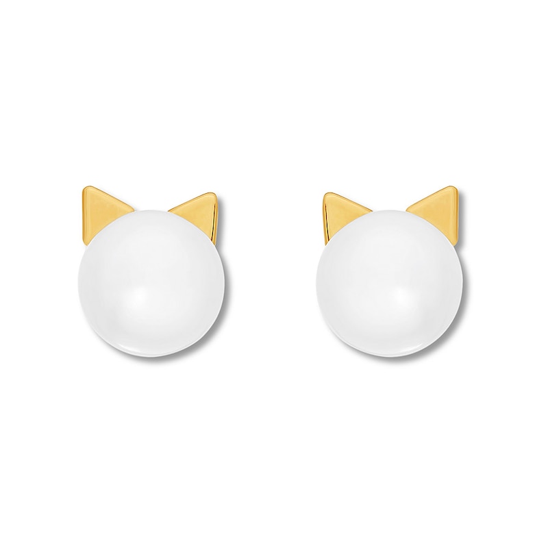 Young Teen Kitty Earrings Cultured Pearls 14K Yellow Gold