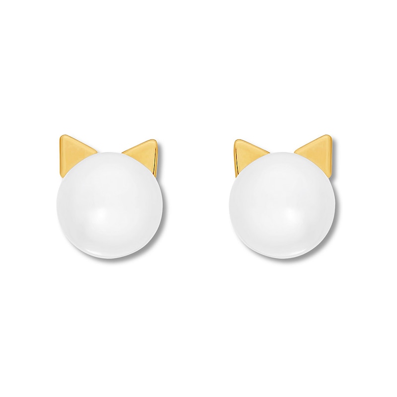 Main Image 1 of Young Teen Kitty Earrings Cultured Pearls 14K Yellow Gold