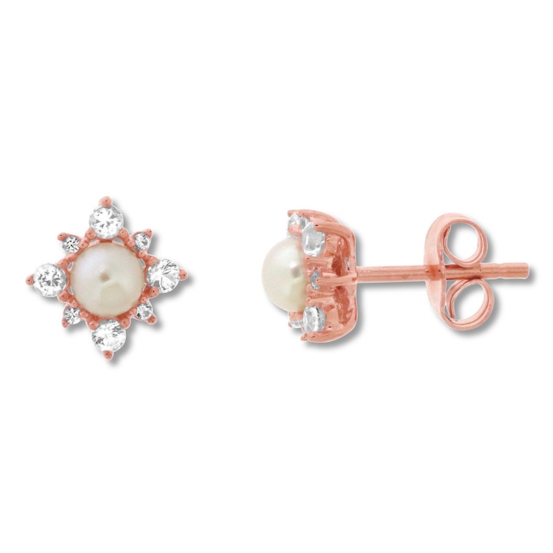 Main Image 1 of Children's Cultured Pearl Earrings White Topaz 10K Rose Gold