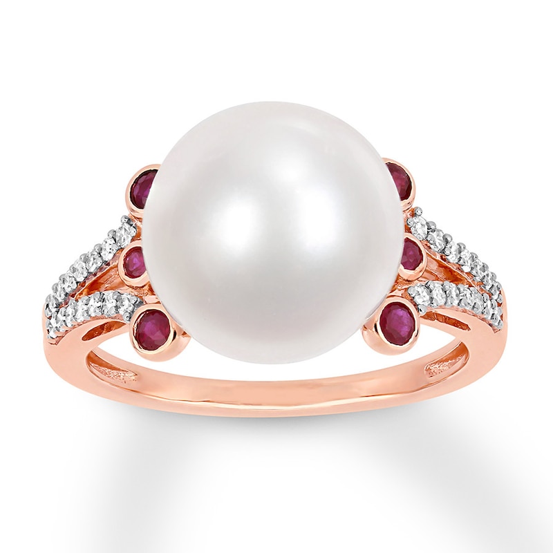 Main Image 1 of Cultured Pearl Ring 1/8 ct tw Diamonds 10K Rose Gold