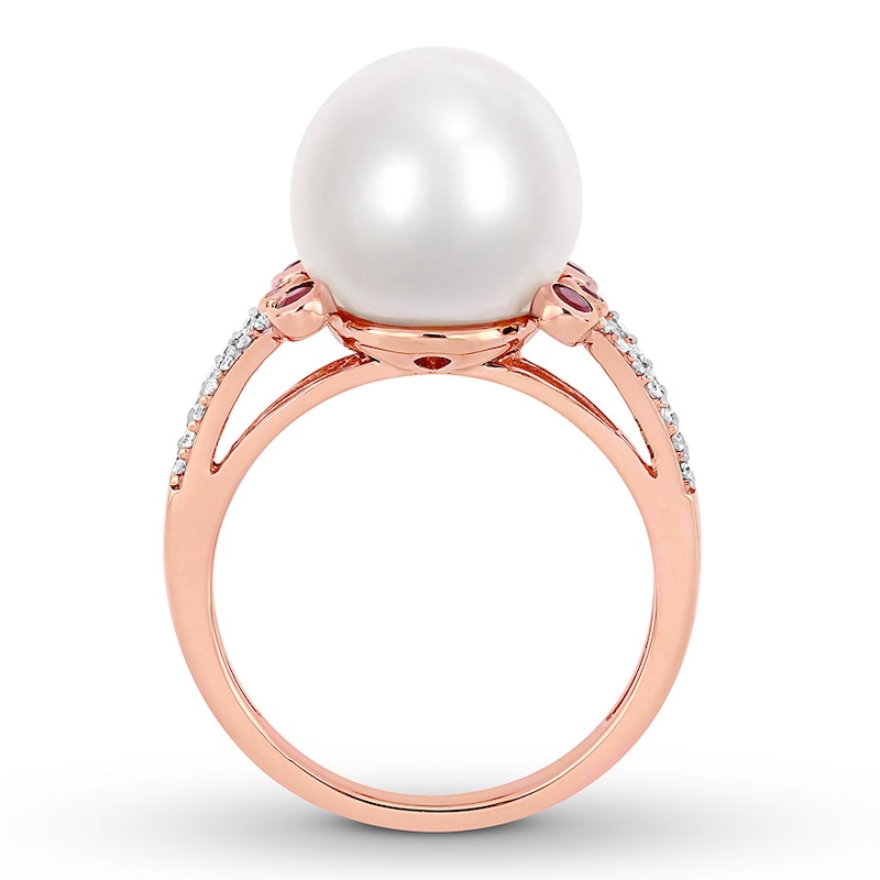 Main Image 2 of Cultured Pearl Ring 1/8 ct tw Diamonds 10K Rose Gold