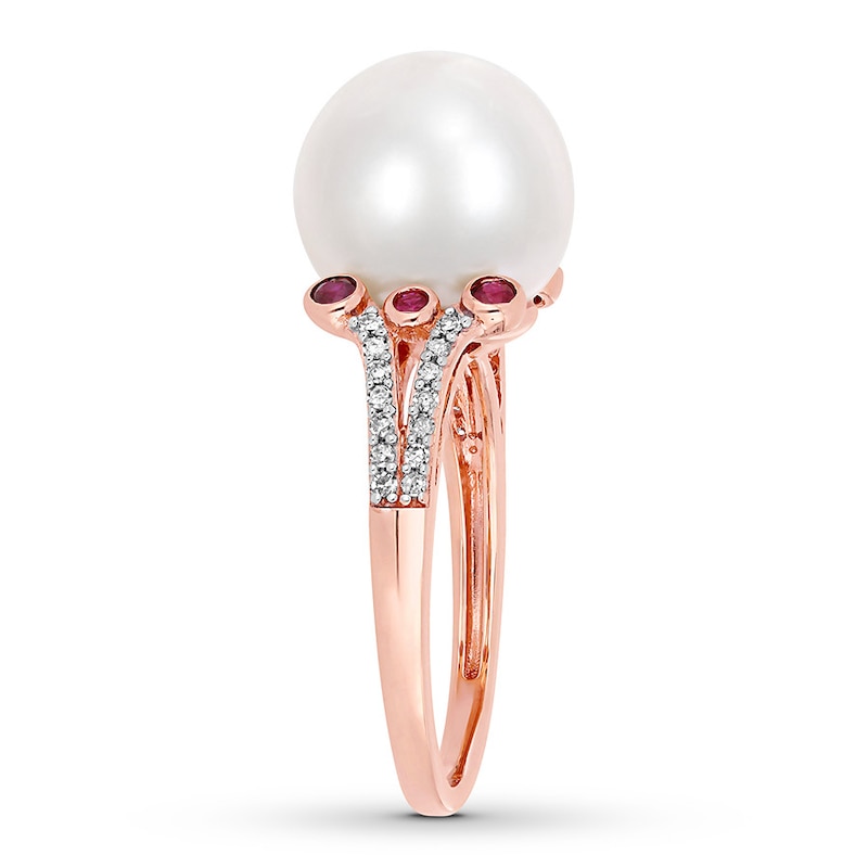 Main Image 3 of Cultured Pearl Ring 1/8 ct tw Diamonds 10K Rose Gold