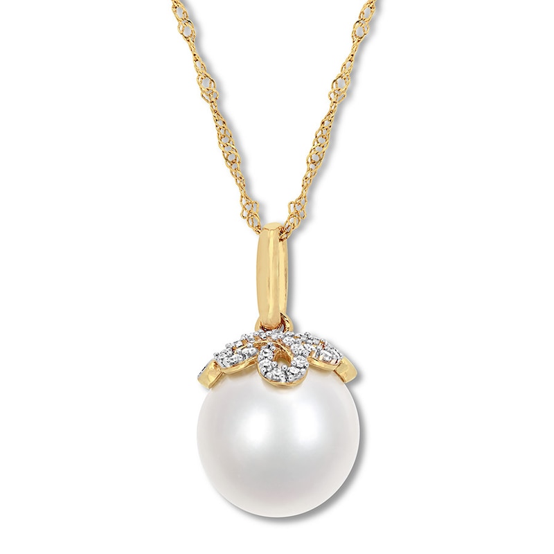 Main Image 1 of Cultured Pearl Necklace 1/15 ct tw Diamonds 14K Yellow Gold 17&quot;