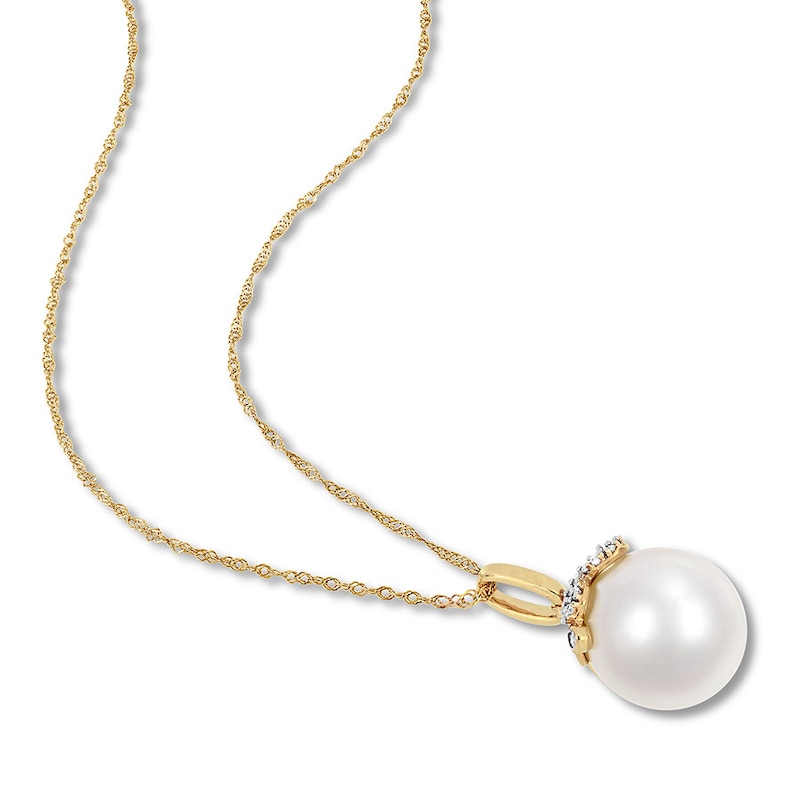 Main Image 2 of Cultured Pearl Necklace 1/15 ct tw Diamonds 14K Yellow Gold 17&quot;