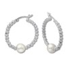 Cultured Pearl & Textured Bead Hoop Earrings Sterling Silver