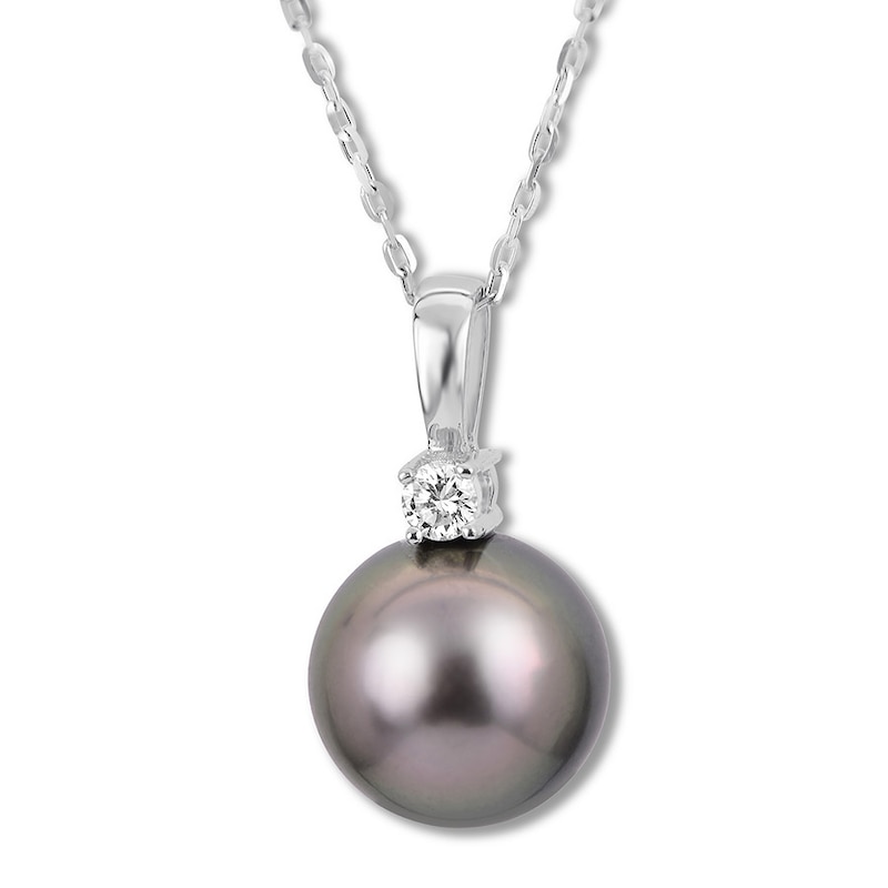 Cultured Tahitian Pearl & Diamond Necklace 10K White Gold