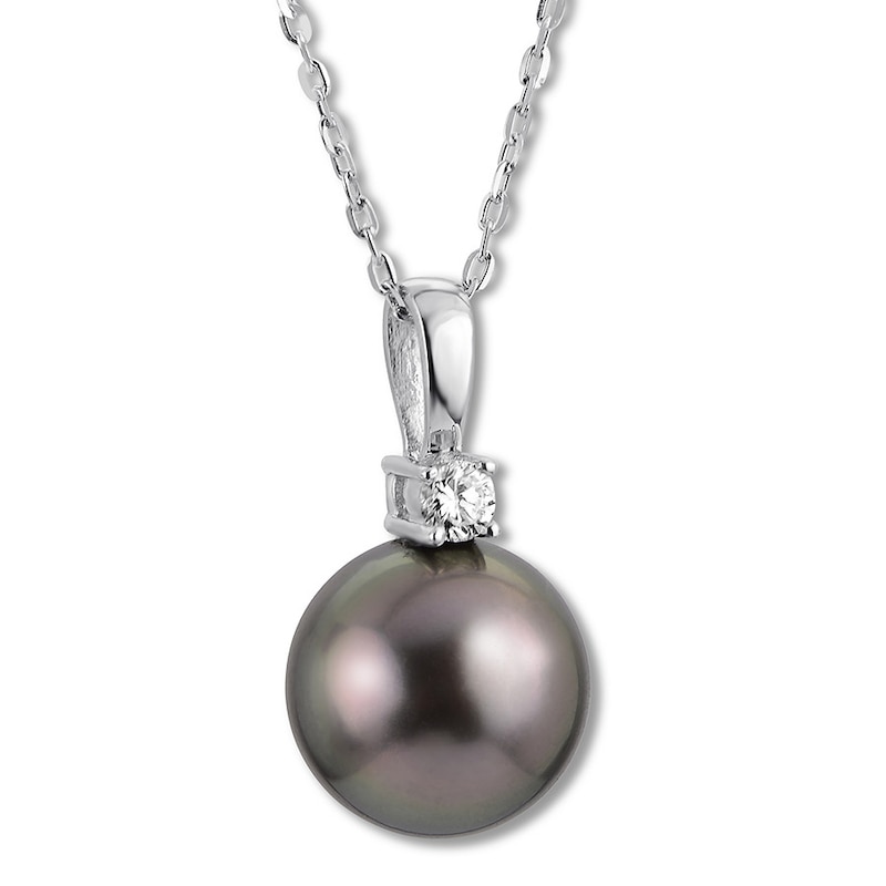 Cultured Tahitian Pearl & Diamond Necklace 10K White Gold