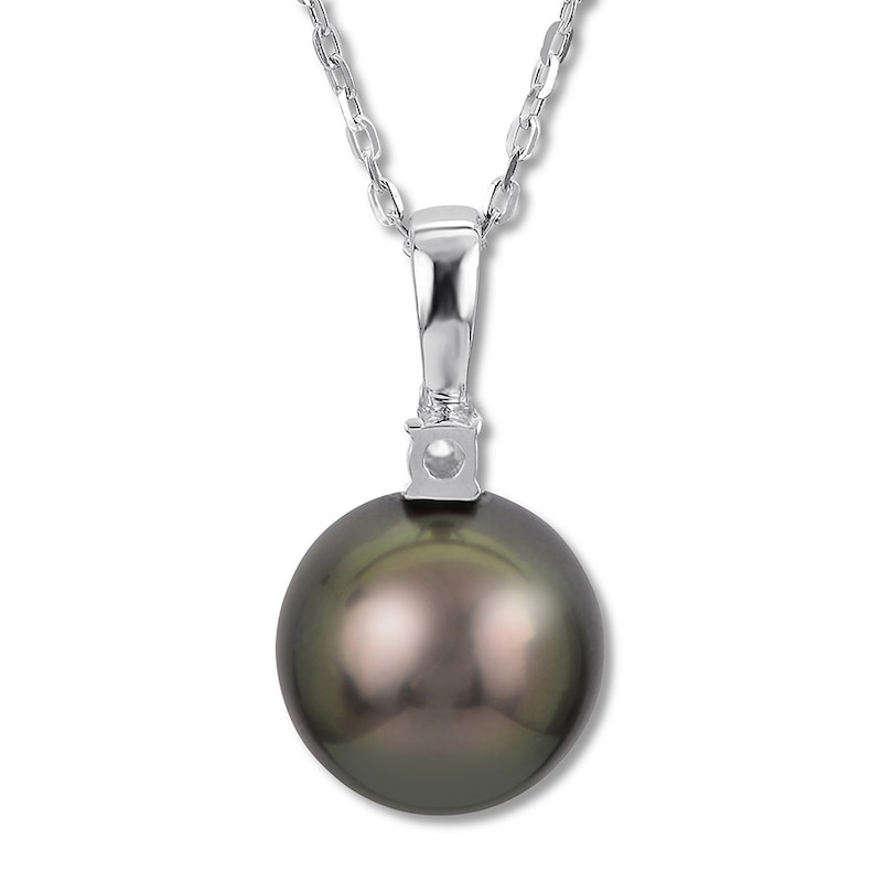 Main Image 4 of Cultured Tahitian Pearl & Diamond Necklace 10K White Gold