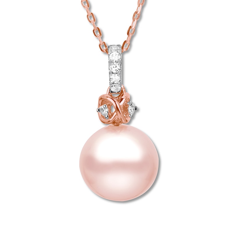 Pink Cultured Pearl Necklace 1/20 ct tw Diamonds 10K Rose Gold