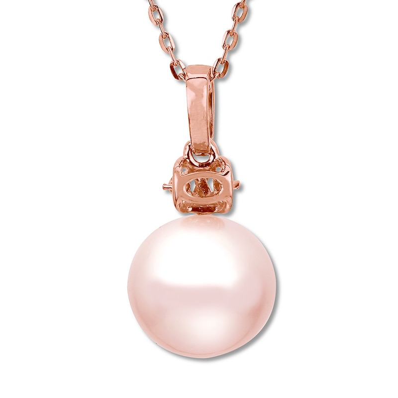 Pink Cultured Pearl Necklace 1/20 ct tw Diamonds 10K Rose Gold