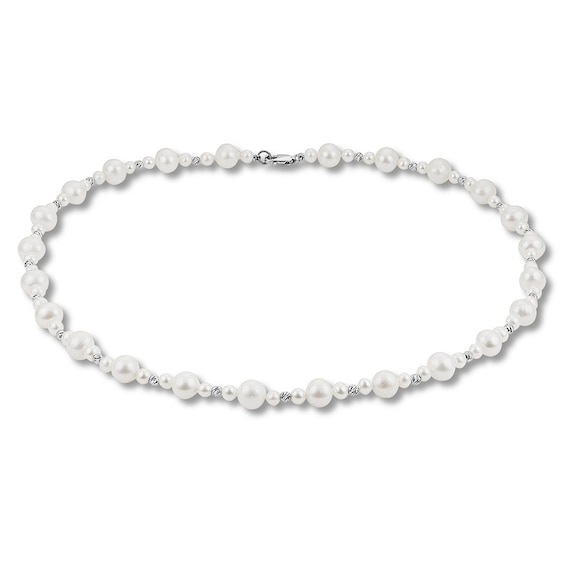 Kay Cultured Pearl & Textured Bead Necklace Sterling Silver