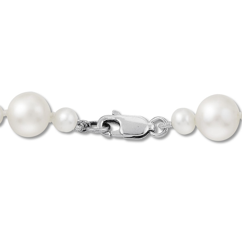 Cultured Pearl & Textured Bead Necklace Sterling Silver
