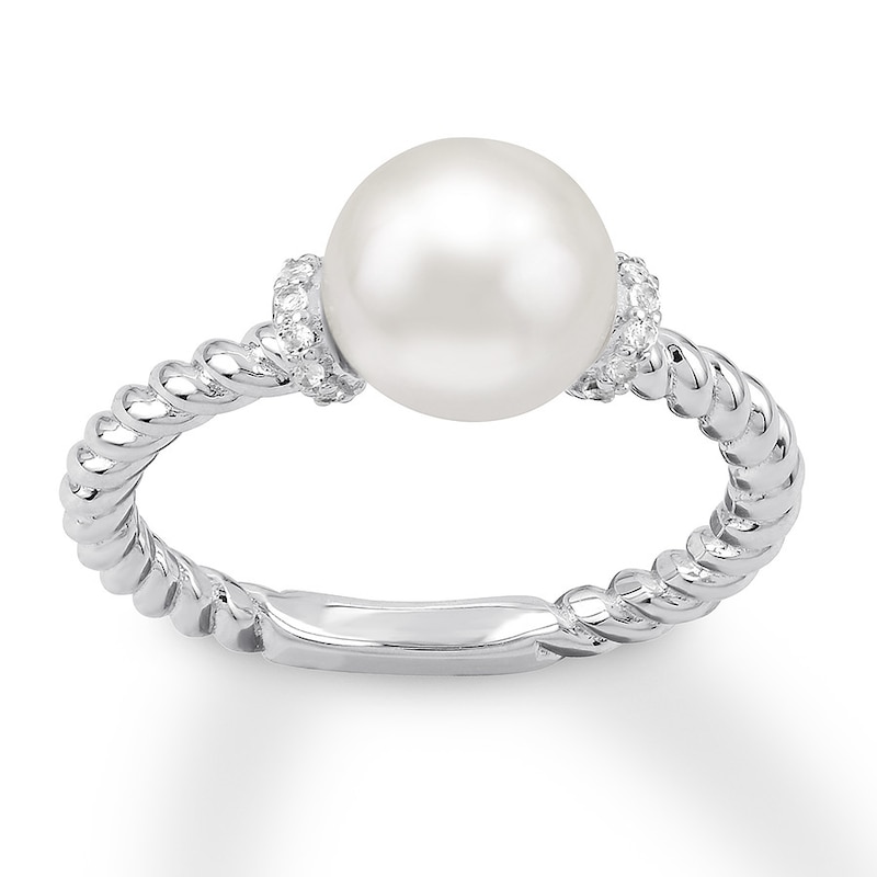 Cultured Pearl & White Topaz Ring Sterling Silver | Kay