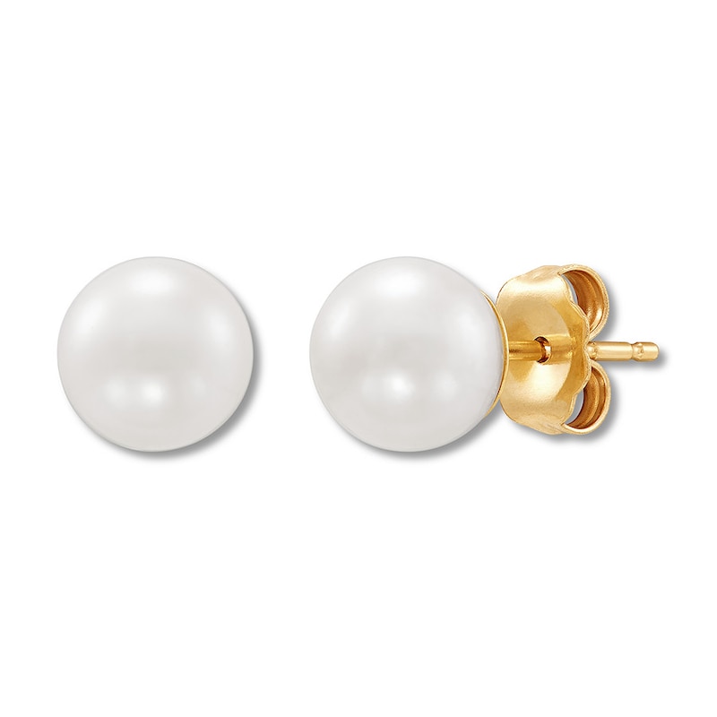 Main Image 1 of Cultured Pearl Stud Earrings 10K Yellow Gold 7 x 7.5mm