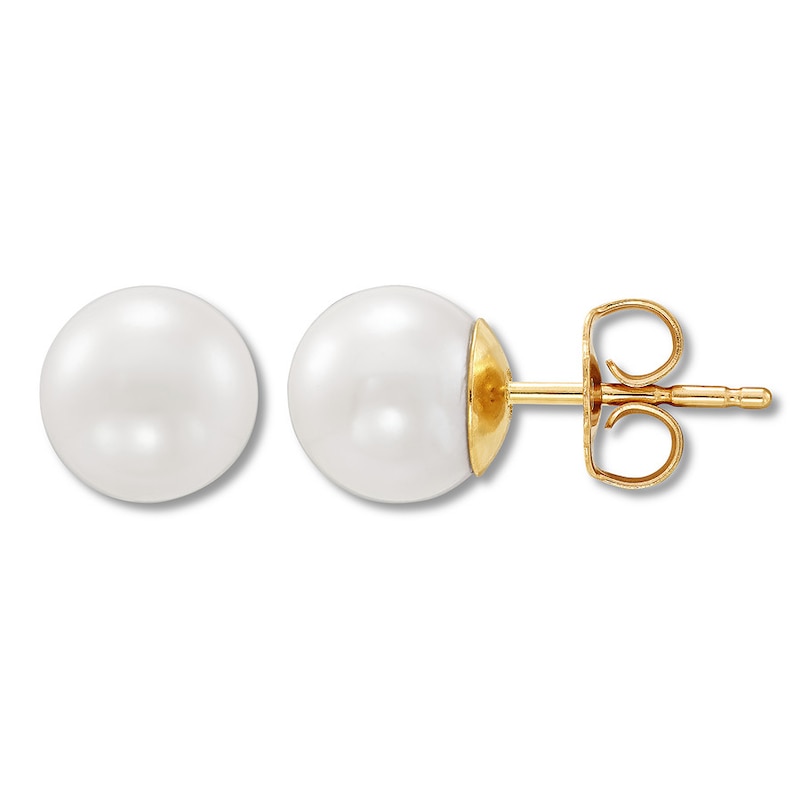 Main Image 2 of Cultured Pearl Stud Earrings 10K Yellow Gold 7 x 7.5mm