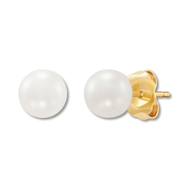 Cultured Pearl Stud Earrings 10K Yellow Gold 6 x 6.5mm