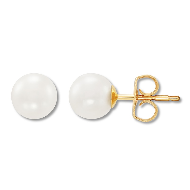Main Image 2 of Cultured Pearl Stud Earrings 10K Yellow Gold 6 x 6.5mm