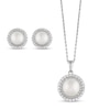 Boxed Set Cultured Pearl White Topaz Sterling Silver