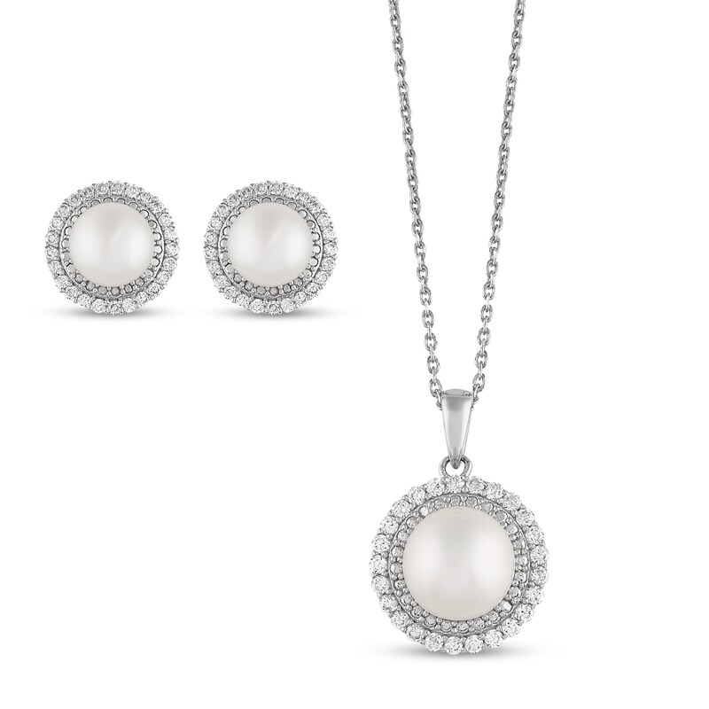 Boxed Set Cultured Pearl White Topaz Sterling Silver Womens Boxed Set Cultured Pearl White Topaz