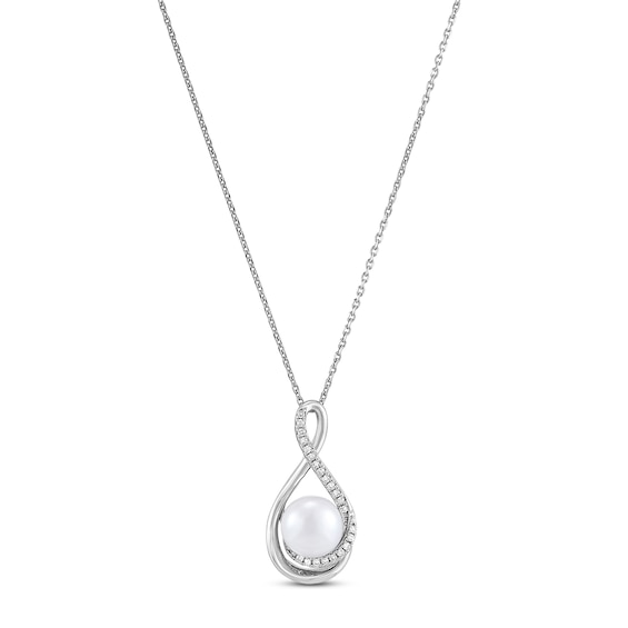 Cultured Pearl Necklace 1/10 ct tw Diamonds Sterling Silver 18"