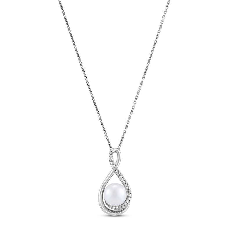 Main Image 1 of Cultured Pearl Necklace 1/10 ct tw Diamonds Sterling Silver 18&quot;
