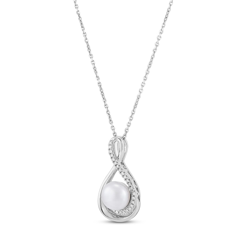 Main Image 2 of Cultured Pearl Necklace 1/10 ct tw Diamonds Sterling Silver 18&quot;