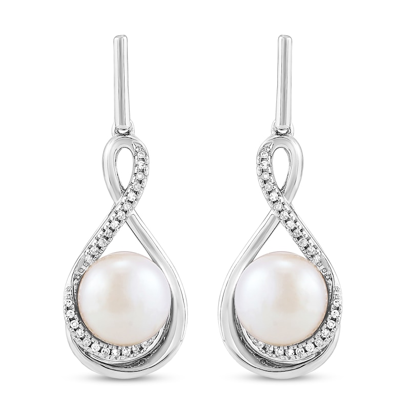 Main Image 3 of Cultured Pearl Earrings 1/10 ct tw Diamonds Sterling Silver