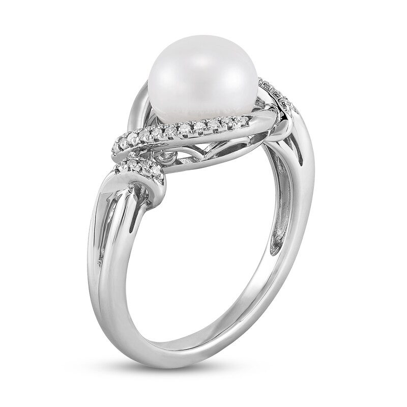 Cultured Pearl Ring 1/10 ct tw Diamonds Sterling Silver