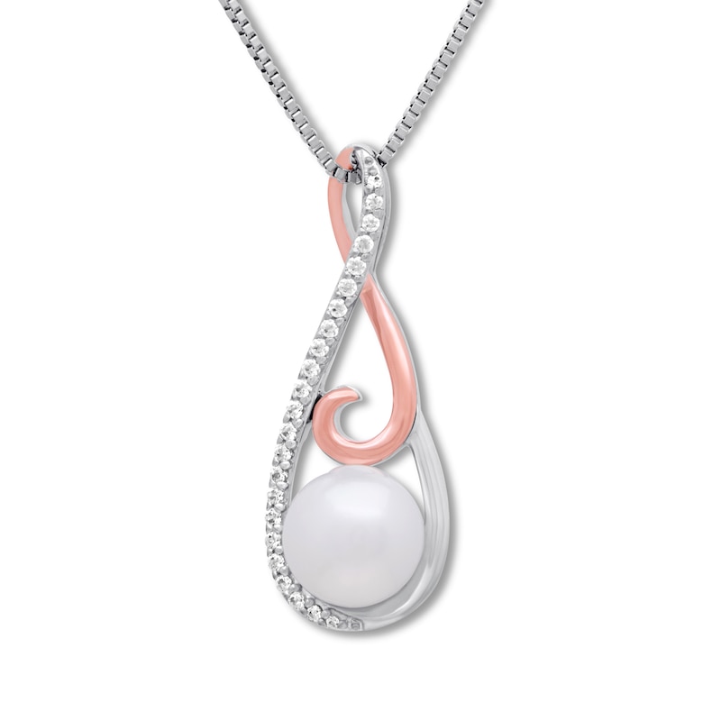 Main Image 1 of Cultured Pearl Necklace Sterling Silver/10K Rose Gold