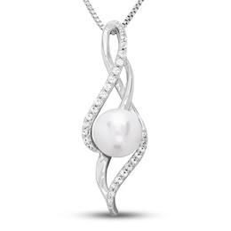 Cultured Pearl Necklace Lab-Created Sapphires Sterling Silver