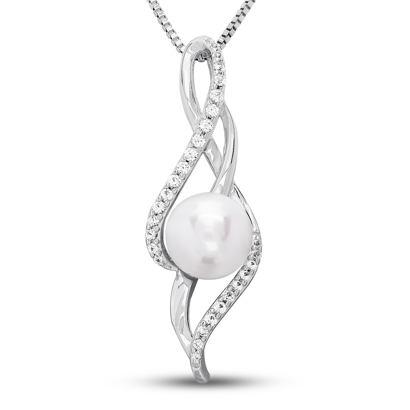 Main Image 1 of Cultured Pearl Necklace Lab-Created Sapphires Sterling Silver