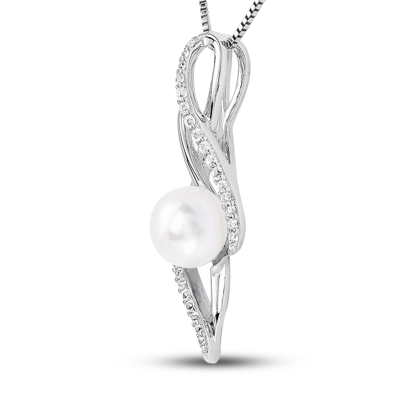 Main Image 2 of Cultured Pearl Necklace Lab-Created Sapphires Sterling Silver