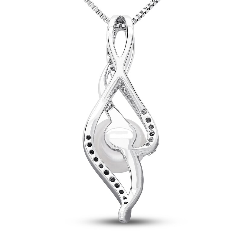 Main Image 3 of Cultured Pearl Necklace Lab-Created Sapphires Sterling Silver