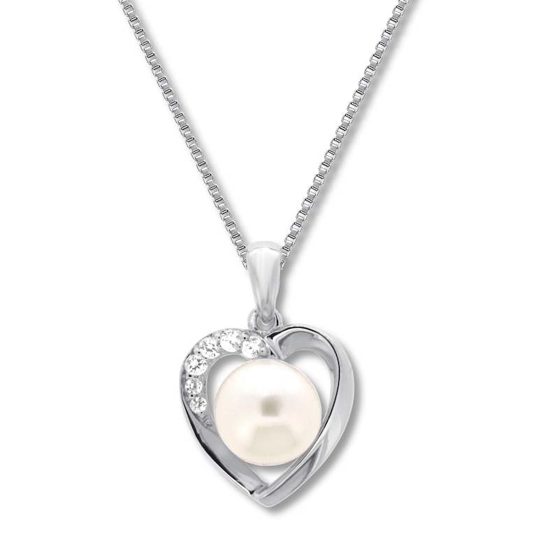 Main Image 1 of Cultured Pearl Necklace Lab-Created Sapphires Sterling Silver