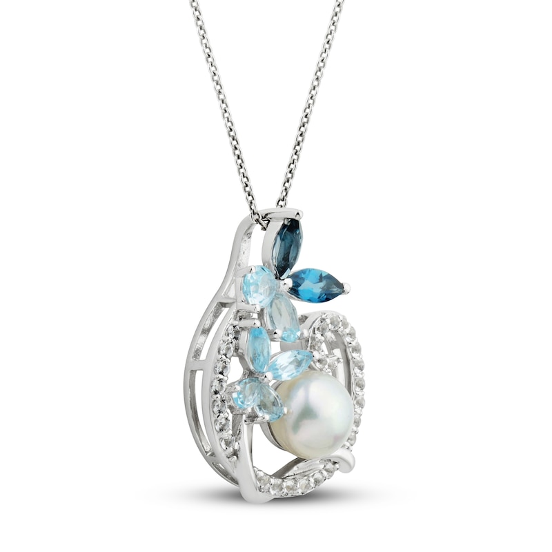 Main Image 2 of Freshwater Cultured Pearl & Topaz Floral Necklace Sterling Silver 18&quot;