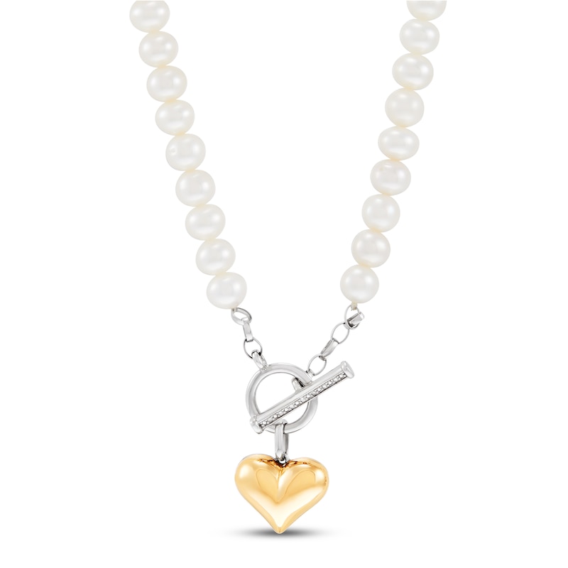Main Image 1 of Cultured Pearl & Diamond Toggle Necklace Sterling Silver/10K Yellow Gold 18&quot;