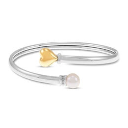 Cultured Pearl & Diamond Heart Cuff Sterling Silver/10K Yellow Gold