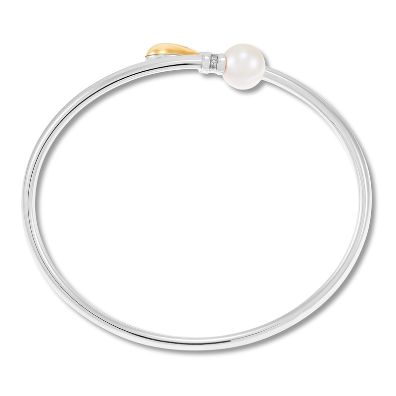 Main Image 2 of Cultured Pearl & Diamond Heart Cuff Sterling Silver/10K Yellow Gold