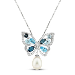 Freshwater Cultured Pearl & Topaz Butterfly Necklace Sterling Silver 18"