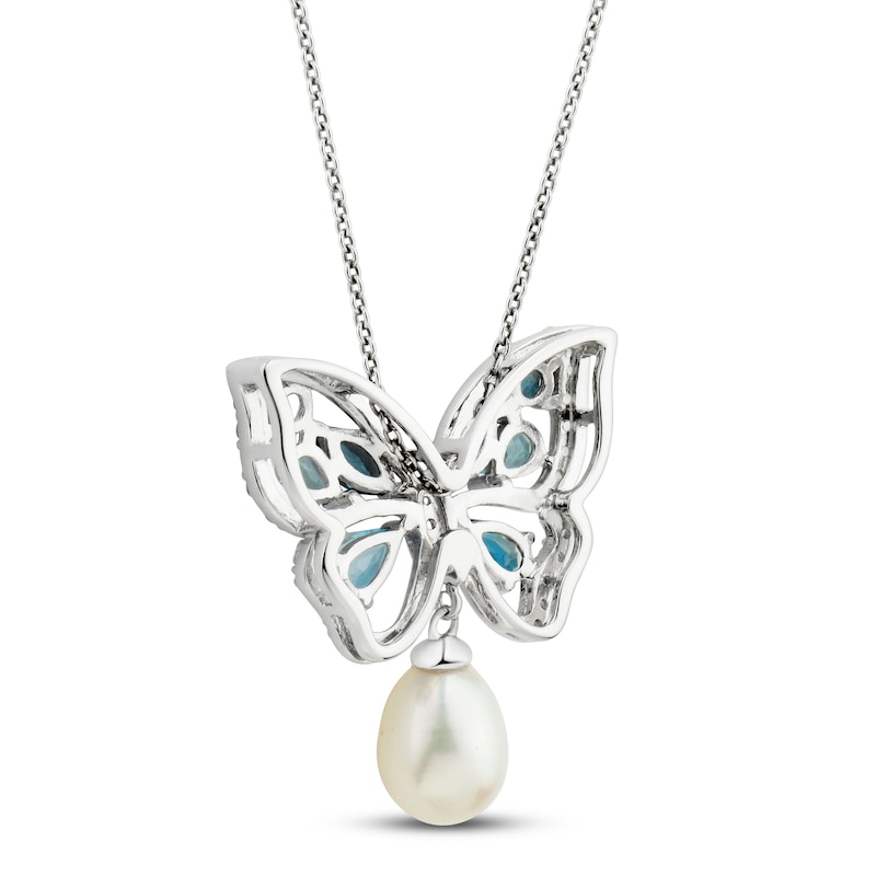 Main Image 3 of Freshwater Cultured Pearl & Topaz Butterfly Necklace Sterling Silver 18&quot;